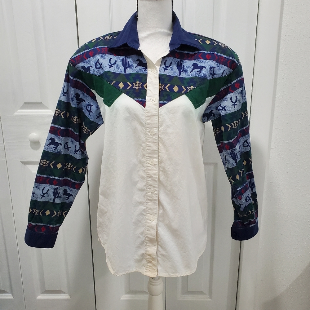 Adobe Rose Vintage Western Shirt, Size Medium